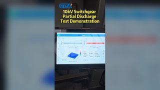 Demonstração de teste de descarga parcial de painel de distribuição de 10kV